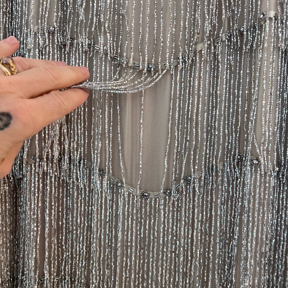 Vintage J. Peterman Silver Beaded Fringe Midi Dress - Picture 3 of 5